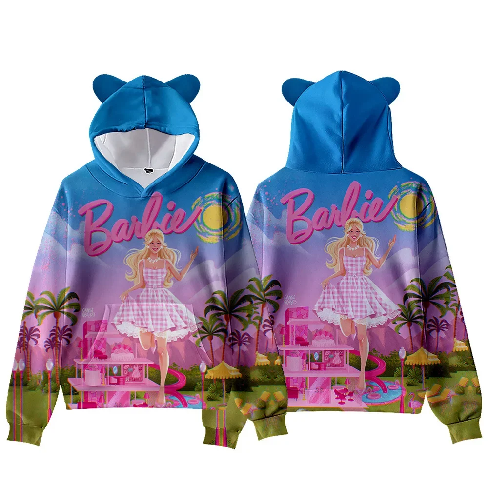 

MINISO Barbie The Movie Peripheral Two-dimensional Children's Kawaii Cat Ears Pullover Hooded Sweatshirt Is The Best Gift