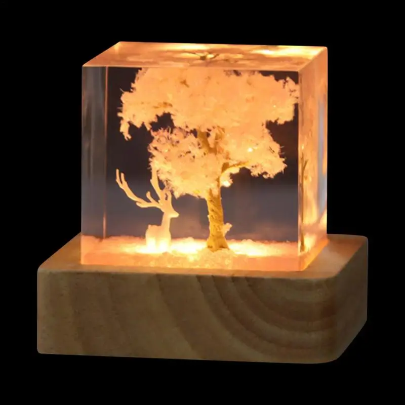 

Night Light Figurine USB Plug-in Resin Artistic Light With White Deer Decor Novelty Nightlight For Bedroom Study Room Nursery