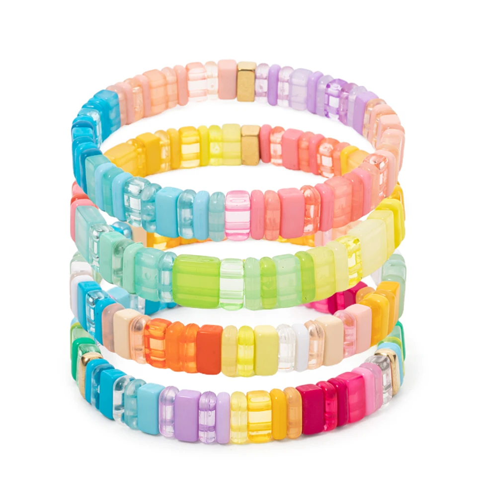 Bracciale Largo Boho In Resina Acrilica Trasparente - Colori Shimmer Geometrici, Gioiello Donna - 5