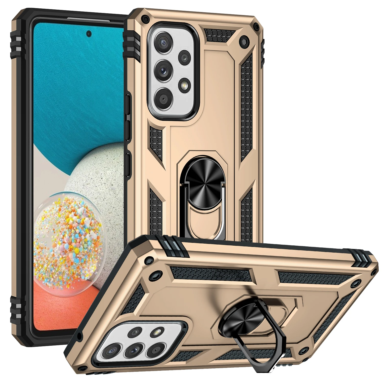 Armor Shockproof Case with Metal Car Ring Bumper Cover