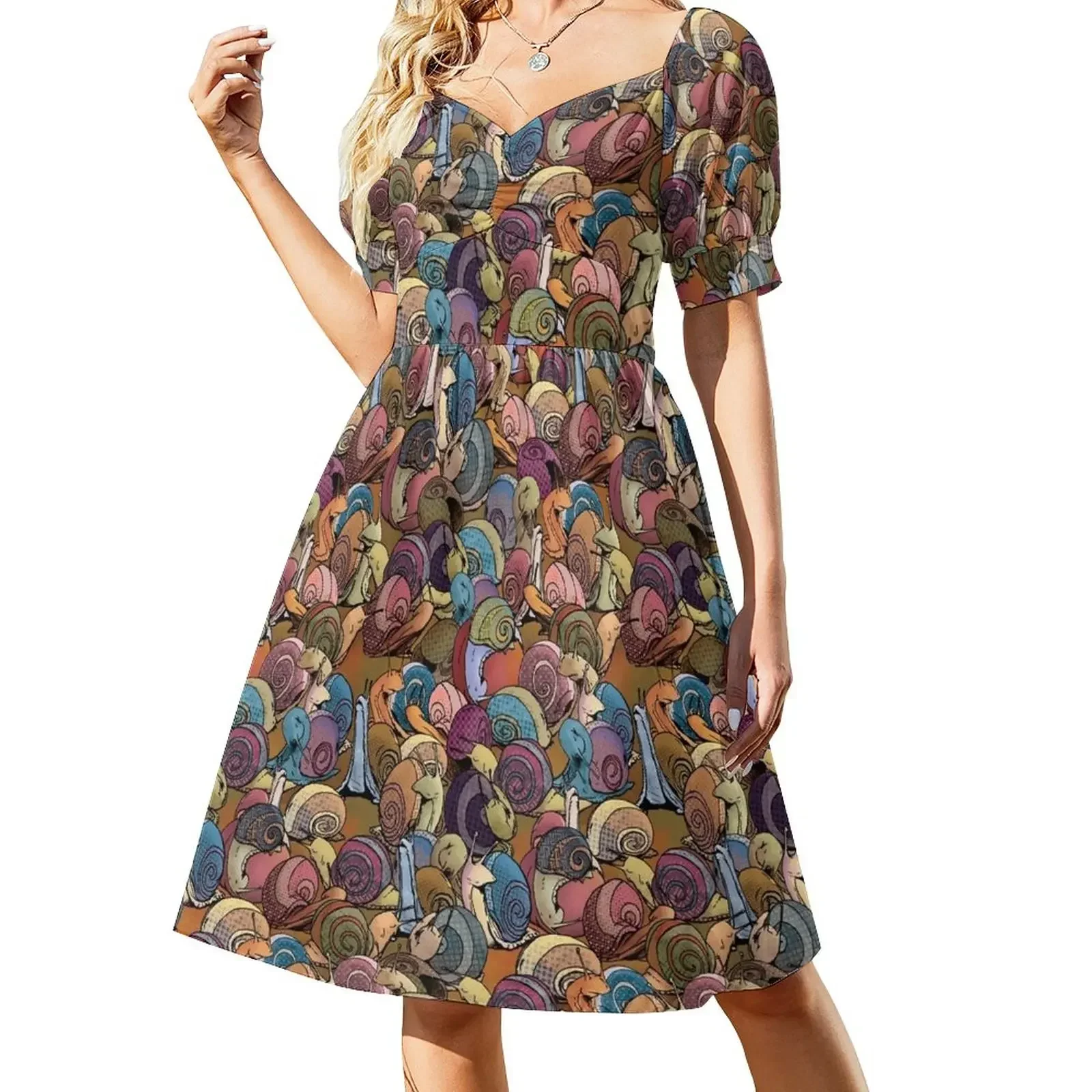 thumbnail image 1 of Vestido de manga corta Escargatoire of Snails, vestidos para mujer, elegante vestido de fiesta para mujer, vestidos casuales, 1 of 7