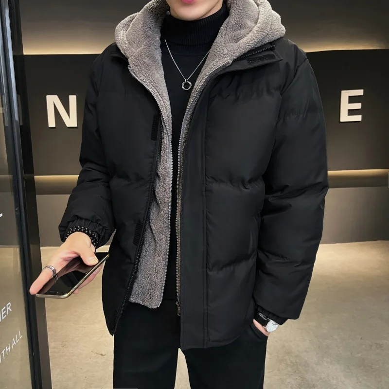 2023 Winter New Men's Polar Fleece Hooded Cotton Padded Casual Fashion Solid Color Fake Two Loose Jackets 5Xl 8Xl Popular Top