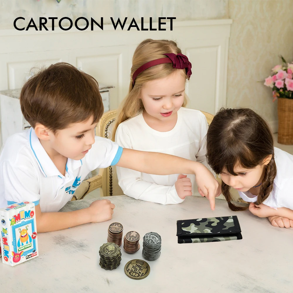 Children's Wallets Camouflage Wallets Slim Wallet Trifold Sports with Zipper Travel Coin Purse Cards Holder Kids Gifts