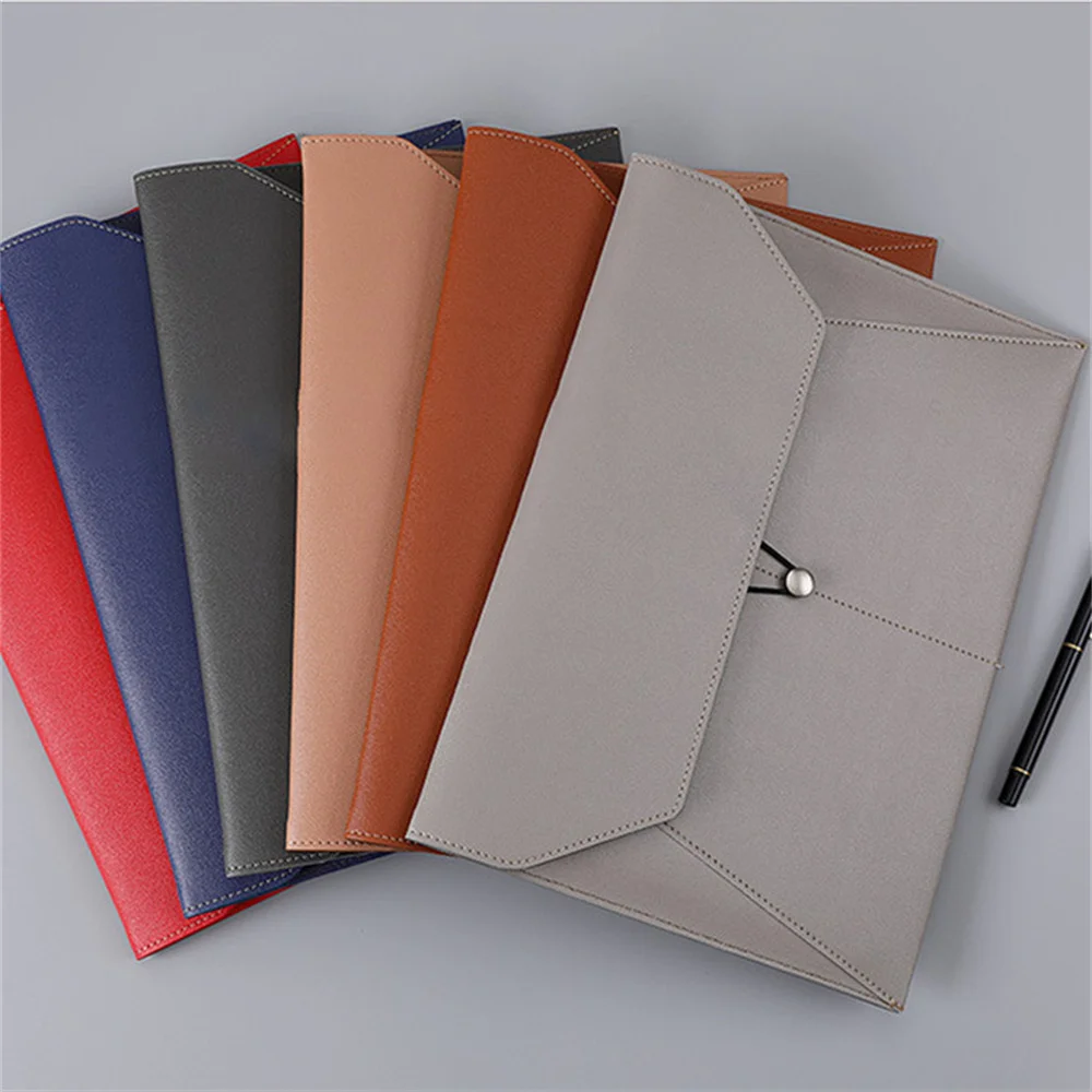 

A4 Large Capacity File Folders for Document Paper Storage Bag Package Leather Black Brown Pocket Folders Desk Organizer