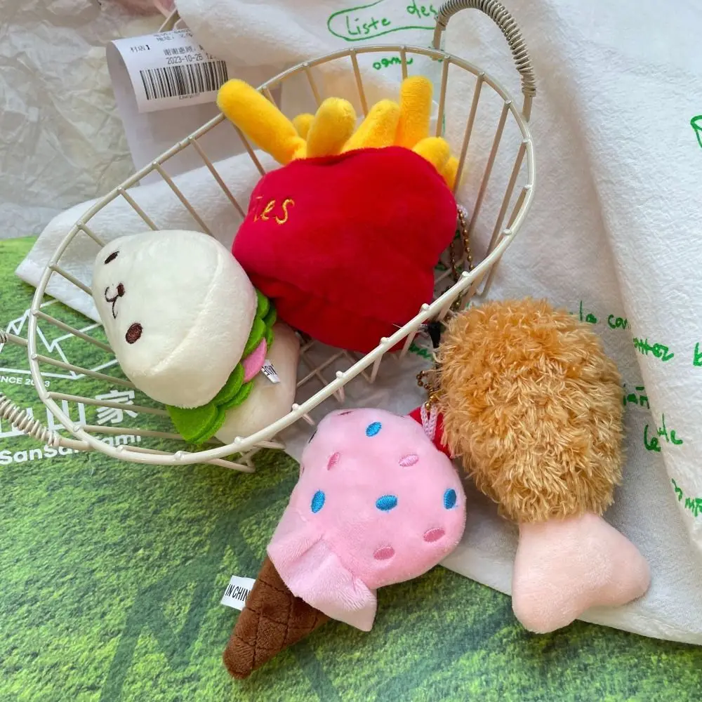 

Ice-Cream Hamburg Plush Pendant Unique Key Buckle Expression Plush Doll Toy Plush Backpack Charms French Fries Key Chain Girls