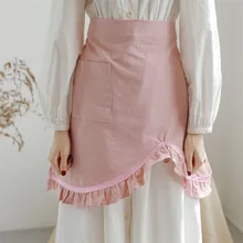 

New Washed Cotton Powder Lace Bust Apron Home Kitchen Baking Flower Arrangement Gardening Art Half Waist Girt Female Household