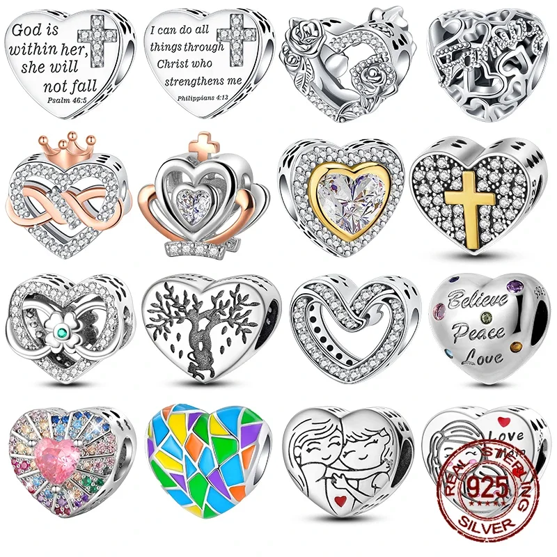 925 Sterling Silver Rose Love Family Crown Cross Beads Pandent Charm Fit Original Pandora Bracciale Fai Da Te Bead Making Jewelry Gift