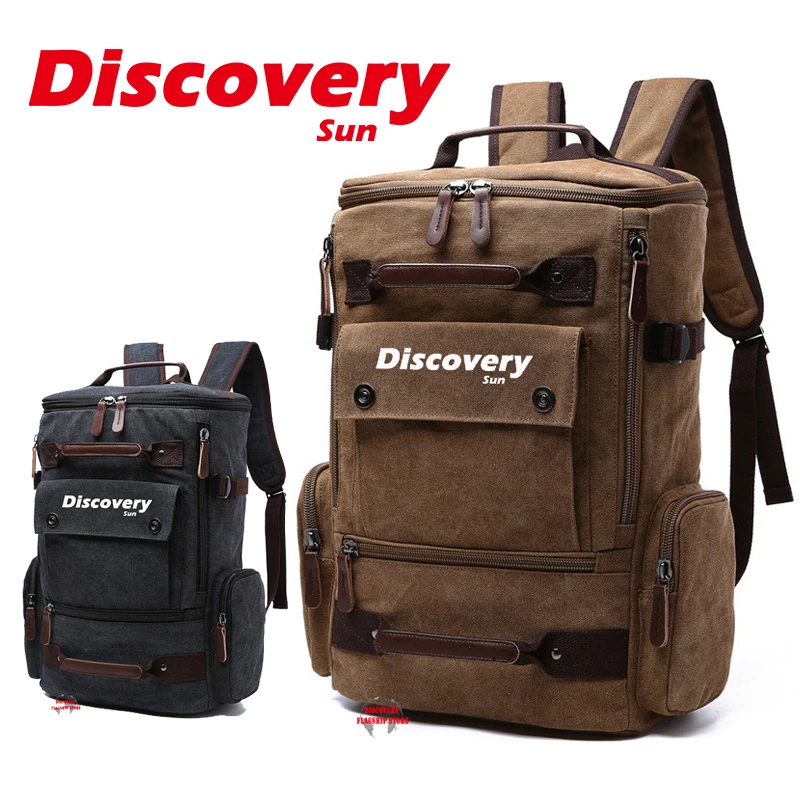 DISCOVERY-SUN 빈티지 가죽 밀리터리 캔버스 배낭, 남성 학교 가방, 복조리 백팩 배낭, 여성 백팩, 남성 배낭, 패션