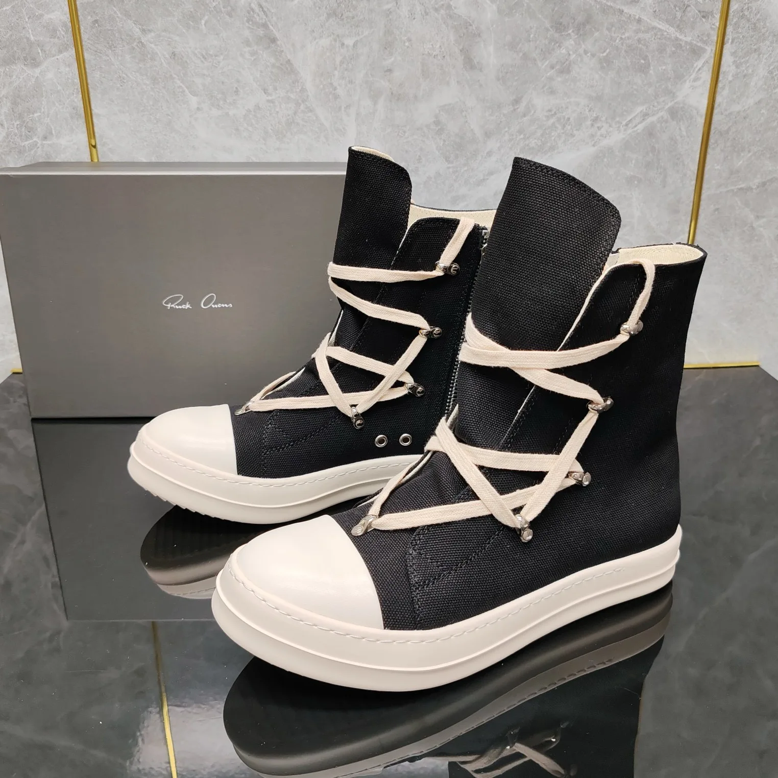 Rick shoes classic pentagram high-top shoes Chaonan high street owens zipper couple models