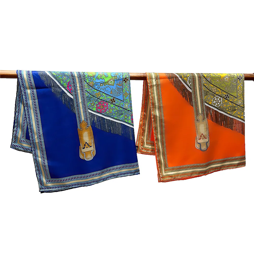 Manual Hand Rolled Twill Silk Scarf Women Saddle Design Square Scarves Echarpes Foulards Femme Wrap Bandana Hijab 90CM 4