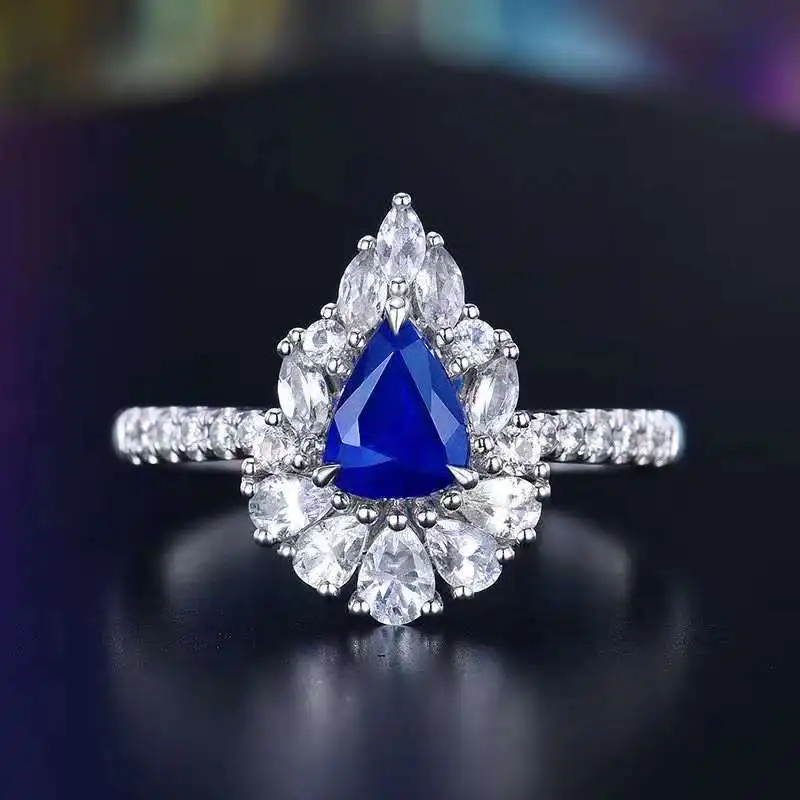 

SGARIT Fine Jewelry Gemstone Ring 18K White Gold 0.72CT Natural Sri Lanka Royal Blue Sapphire Ring Vintage Women Ring