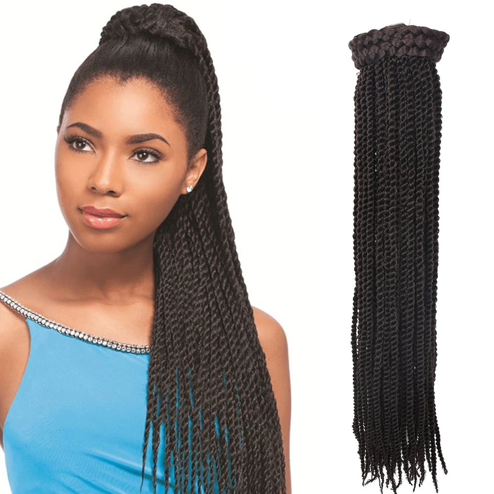 

20inch Long Box Braid Drawstring Ponytail Hairpieces For Woman Ombre Fake Synthetic Clip in Hair Extension Two-strand