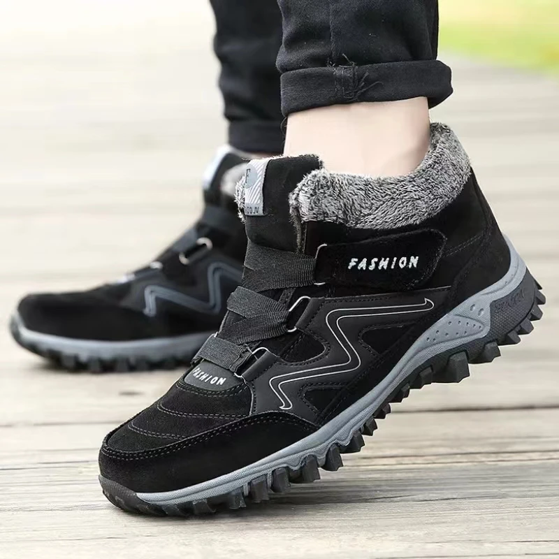 

Men's Fur Short Boots Winter Walking Sneakers Women Warm Thick Plush Snow Boots Wear-resistant Non-slip Shoes Man Working Boots