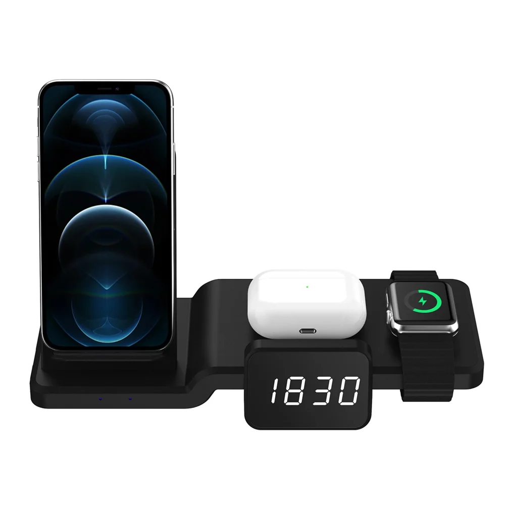 iLEPO Wireless Charger Stand Dock With Clock 4 in i Fast Charging For iPhone 12 Apple Watch Airpods Samsung S20 S20+