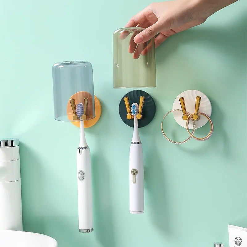 Nother ENIVING 3-in-1 Toothbrush Holder – Wall-Mounted, No Drilling, Holds Toothbrushes & Plug – 2 Pack (White & Blue)