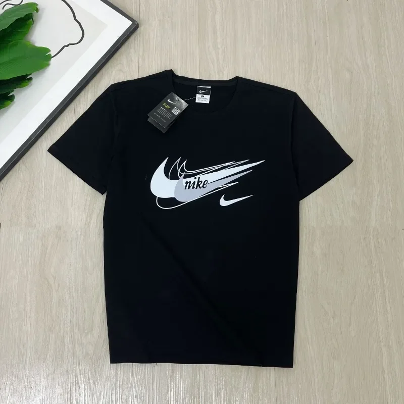 Nike Black Basic Versatile Couples Spring Summer Short Sleeve Fashion Oversize Loose Sports Men Women T-shirts Tops M-5XL