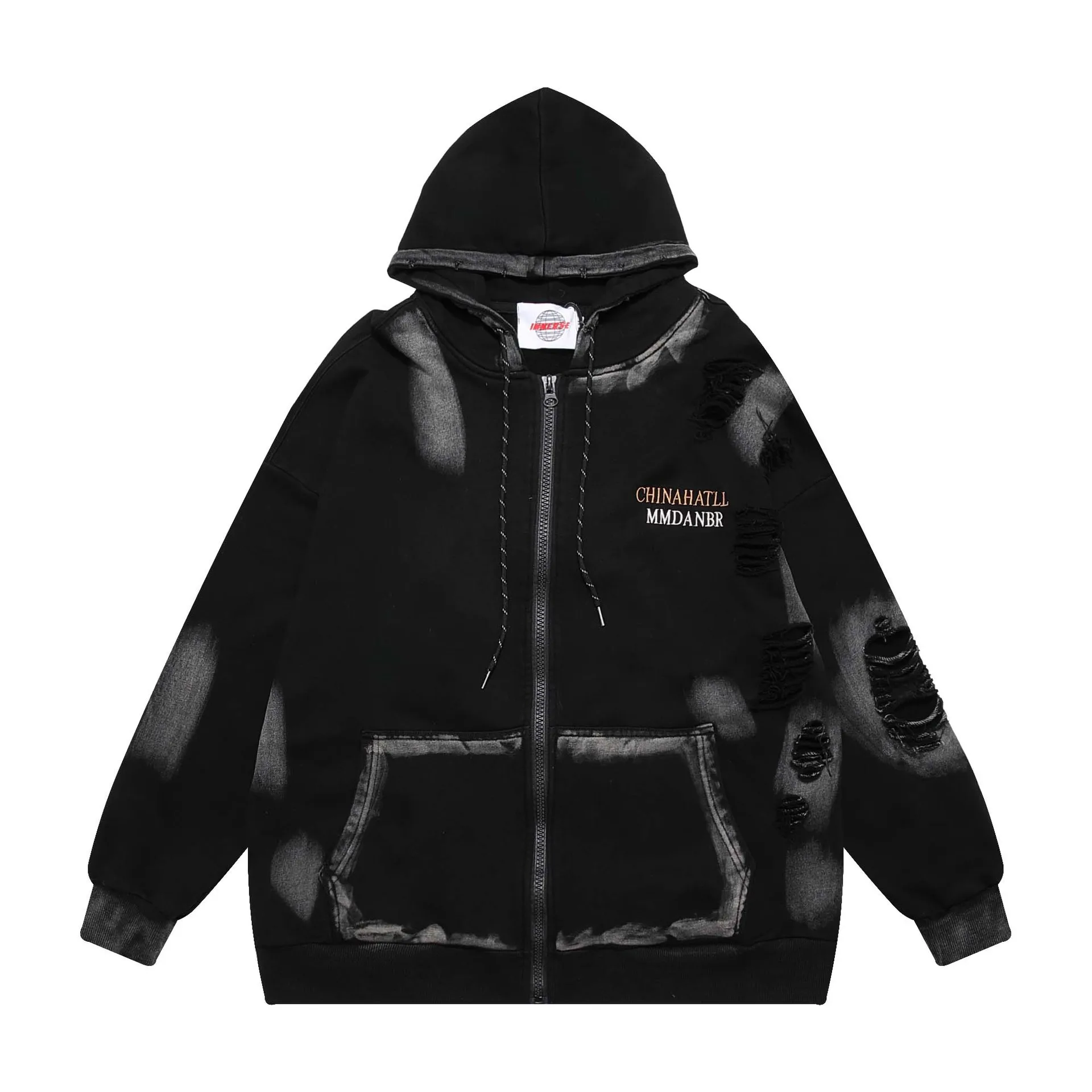 

Fashion High Street Oversized Hip Hop Hoodies Streetwear Ripped Vintage Sweatshirt Loose Fit Distressed Y2K Hoody Outerwear