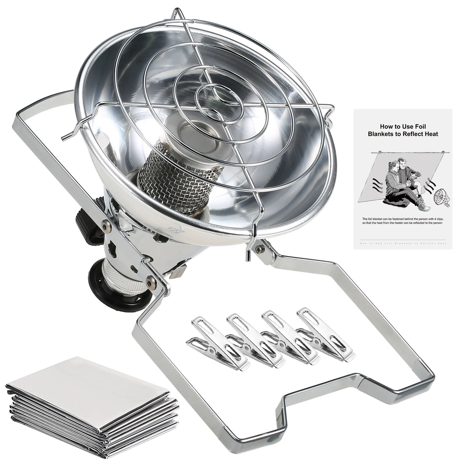 

1000W Portable Piezo Ignition Gas Stove Heater with Emergency Blanket and 4 Clips Camping Heater Warmer Heating Stove