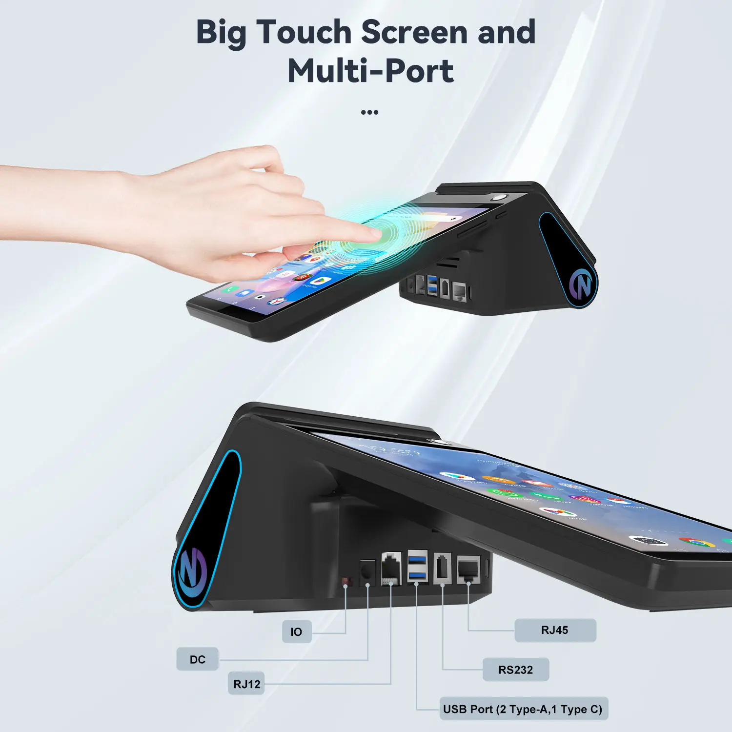 휴대용 4G 무선 안드로이드 14 POS 단말기, 모바일 결제 현금 등록기, 비즈니스용 감열 프린터, NFC 바코드 스캐너 탑재