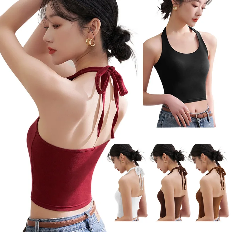 Für 40-60 kg Halter Spaghetti-trägern Ärmellose Leibchen Top Für Frauen Kurze Crop Tops Mit Brust Pad Schönheit zurück Unterwäsche