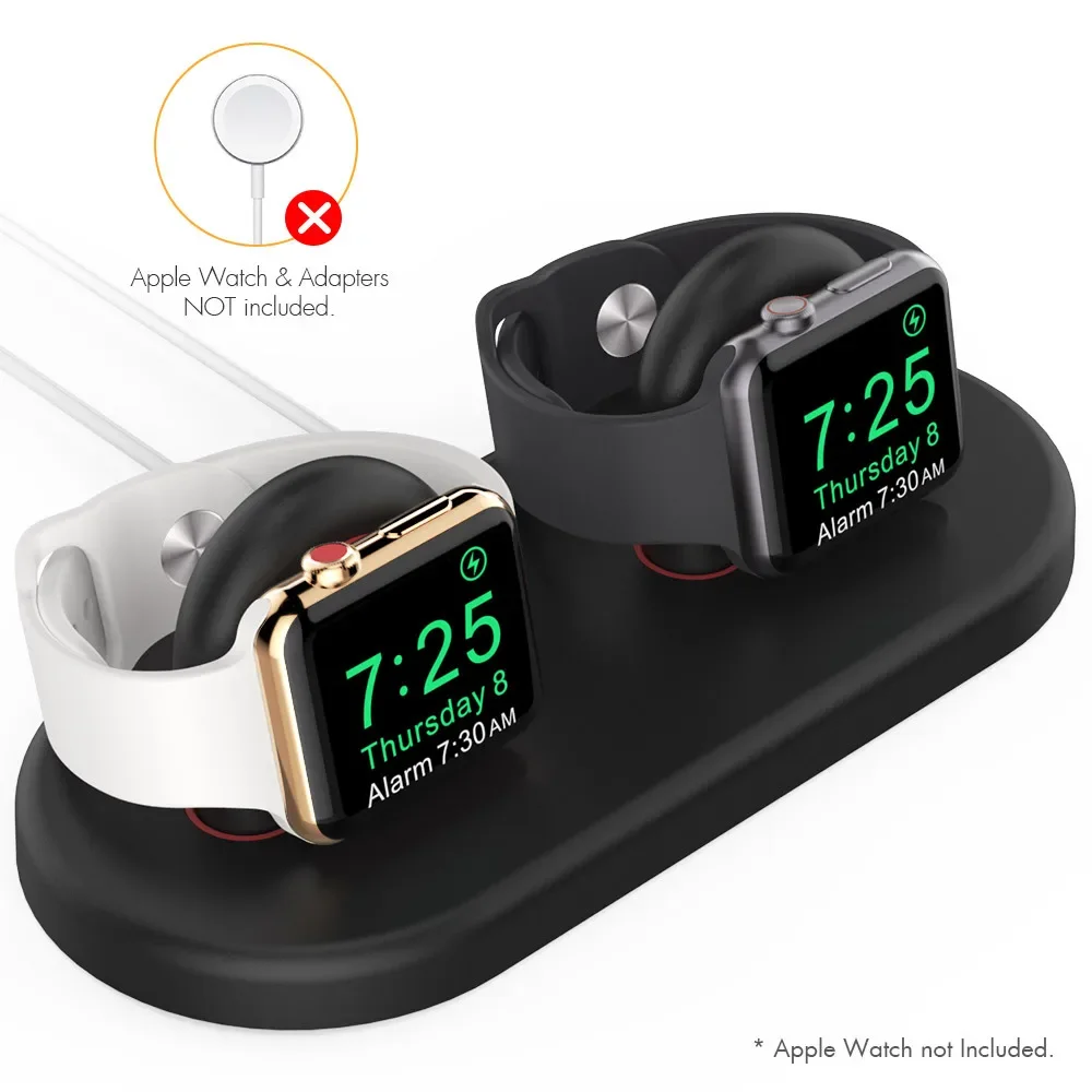 AhaStyle Dual Slot Charger Stand for Apple Watch Silicone Soft Anti Scratches Charging Dock for IWatch For Airpods Holder Base