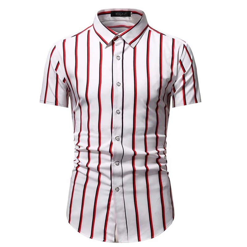 

Summer Men's Striped Shirt Hawaiian Button Clothes 2022 New Korean Fashion Retro Short Sleeve T-Shirt Lightweight