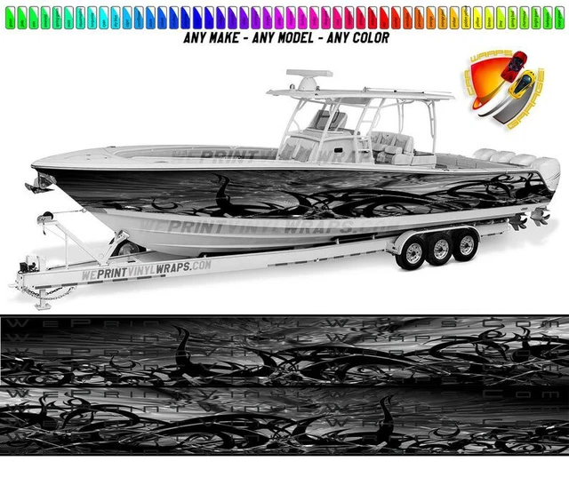 Black Gray and Light Gray Thorns Graphic Vinyl Boat Wrap Decal