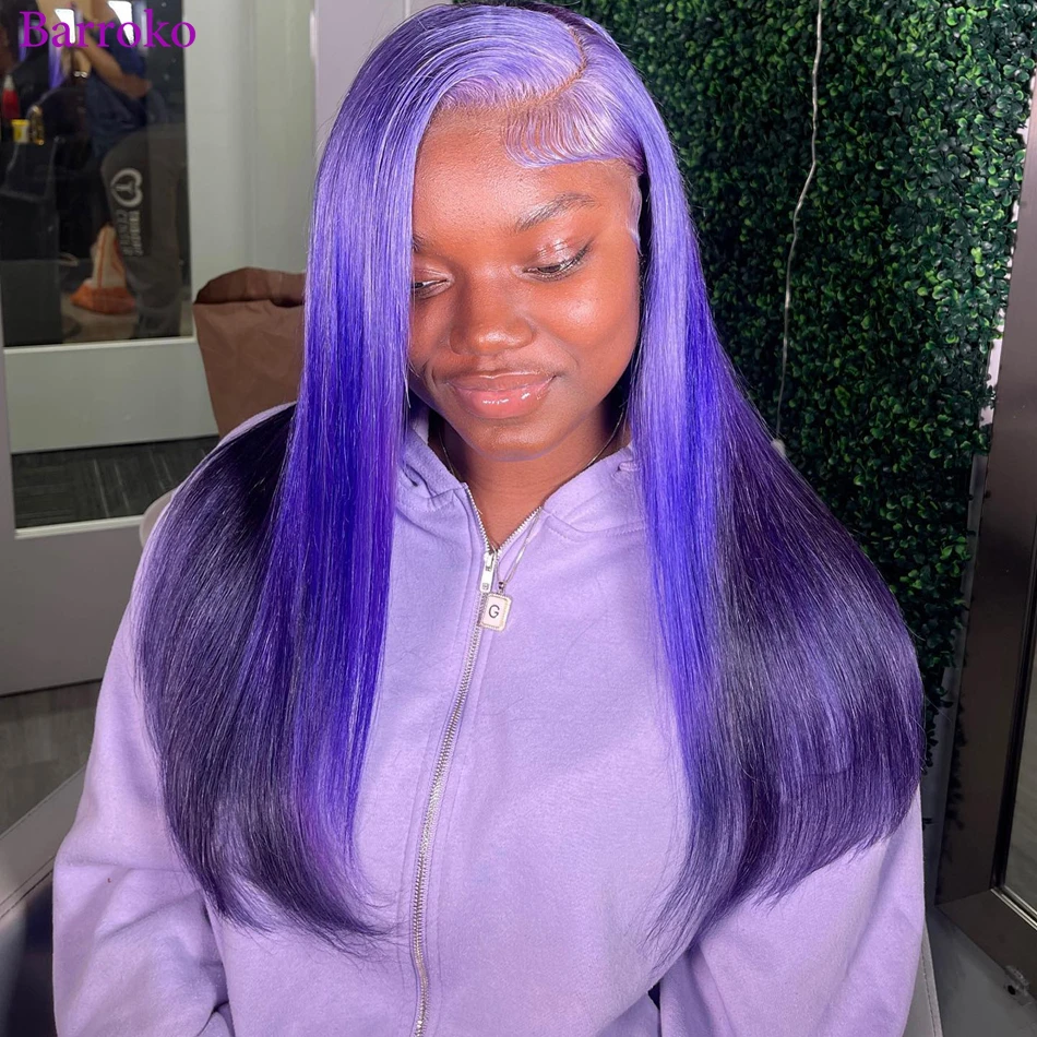 

Barroko Straight Lace Front Wigs Human Hair Omber Purple Colored 14-34 Inch 180% For Women Human Hair Wigs Pre Plucked Brazilian