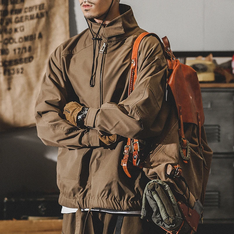 Chaquetas de hombre holgado informal de uso diario, primavera Retro, otoño, cuello levantado, bolsillo, Color sólido, estilo americano, ropa de calle, moda masculina Chic