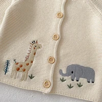 Autumn new 0-3-year-old baby clothing for boys and girls, cute and fun embroidered round neck sweater, knitted cardigan jacket 6