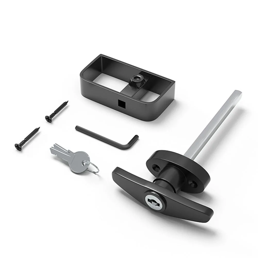 Door Hardware T-Handle Lock Set Black Lock With 2 Keys Zinc Alloy 1 Set Accessories Home Improvement For Shed Barn door lock cylinder door lock accessories lock keys