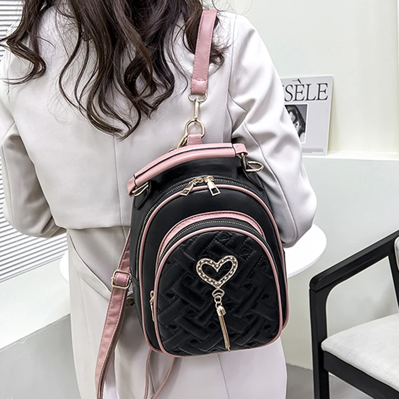 2022 Female Leather Backpack Fashion Bagpack Luxury Shoulder Back Bag Preppy Style Backpacks for Girls Cute Bookbag Rucksack