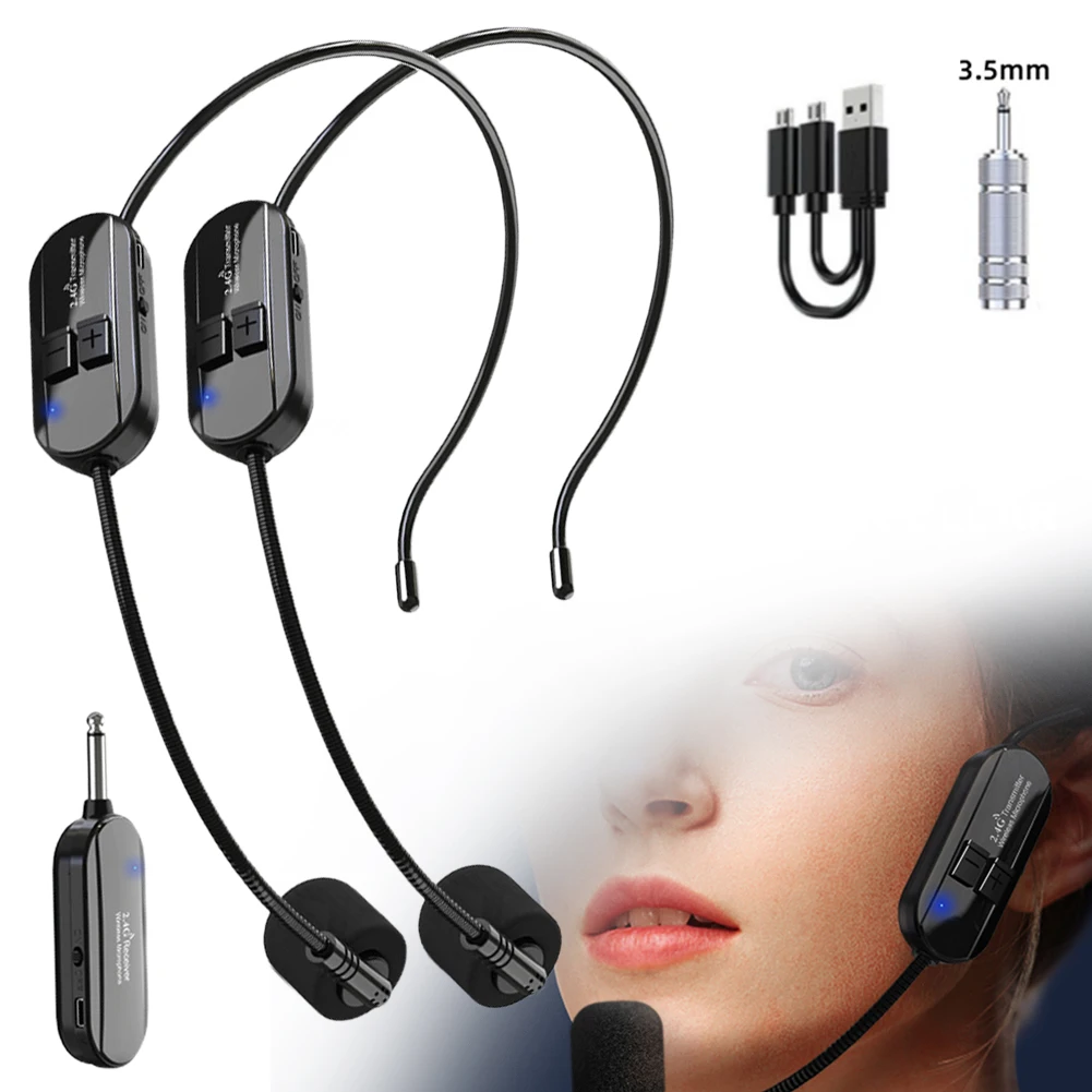 

2.4G 2 Channels Wireless Headset Microphone 50M Range Head Mic For Speaker Voice Teaching Yoga Portable Audio Accessories