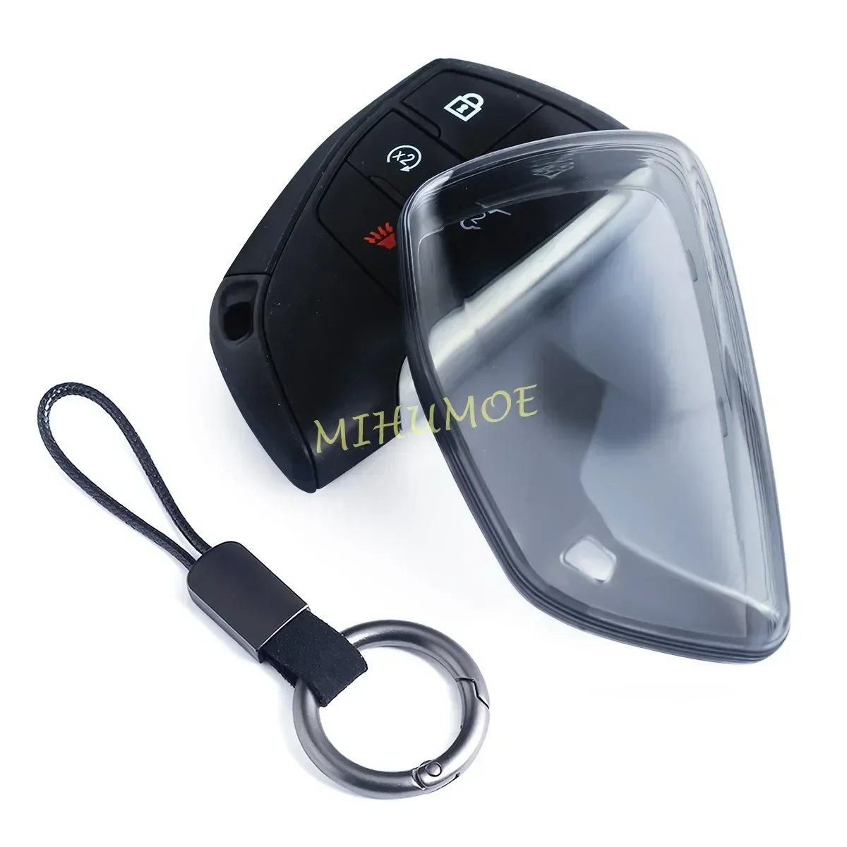 Black Transparent Smart Car Key Fob Case Cover with Keychain