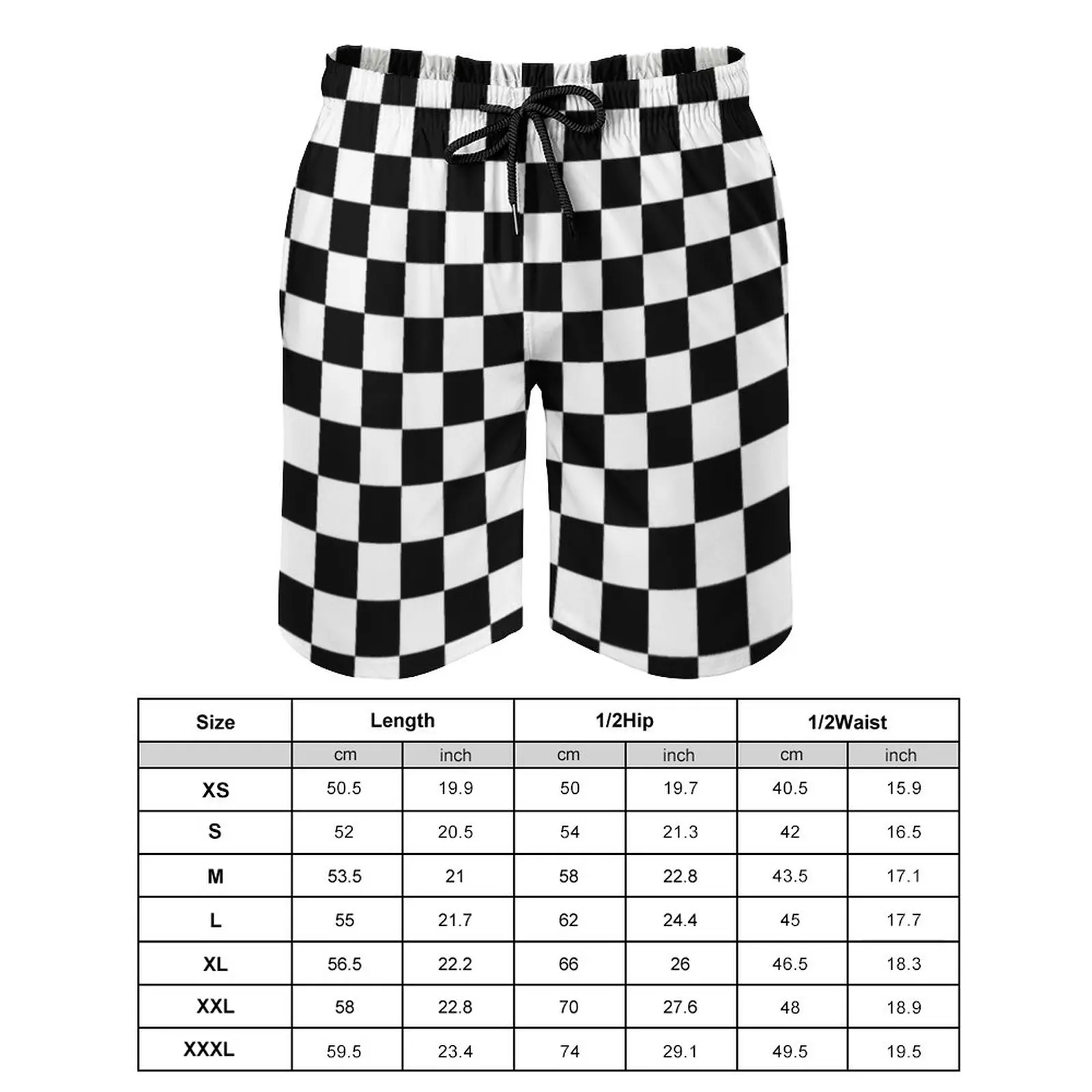 Black Checkerboard Board Shorts Classic Black and White Checker Beach Shorts Hot Males Cute Customs Swim Trunks Plus Size 2