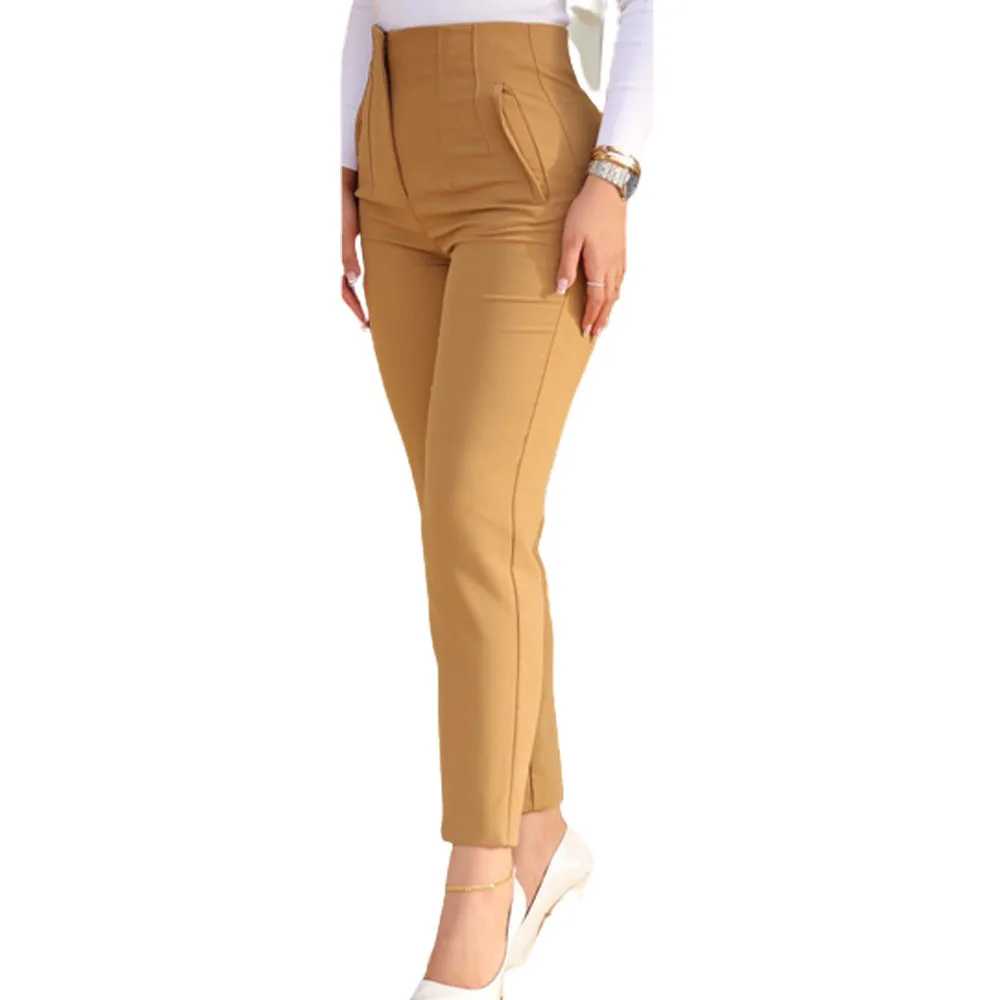 Women Suit Pants High Waist Pleated Pockets Business Trousers