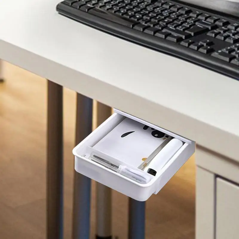 

Under Desk Storage Box Invisible Drawer Desk Bottom Paste Type Finishing Box Student Dormitory Desktop Creative Stationery Box