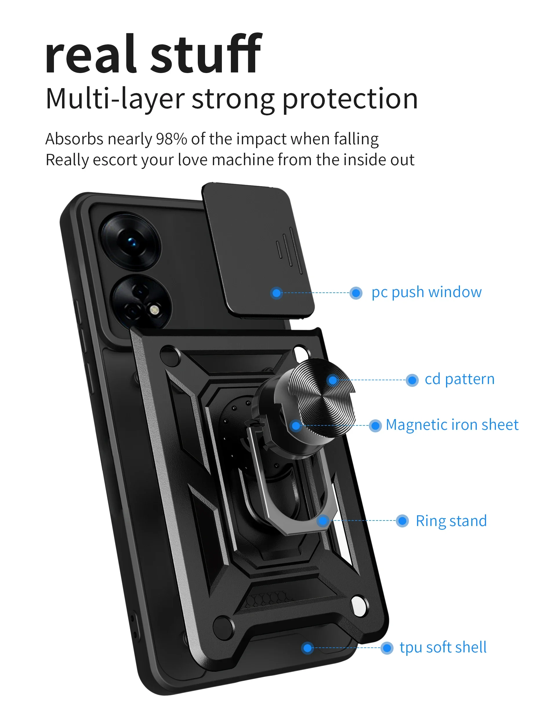 OPPO Reno 8 T 9 10 11 4 5 6 7 4G 5G 케이스, 럭셔리 아머 카메라 푸시 윈도우 보호 범퍼 마그네틱 브래킷 커버