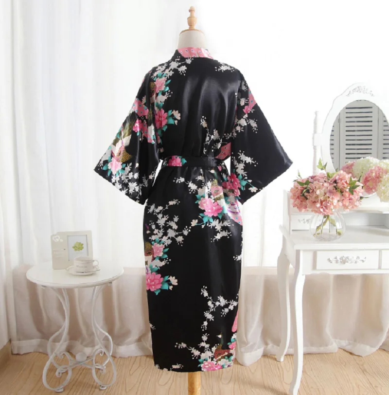 Wholesale New Women Japanese Kimono Robe High Quality Silk Long Nightgown Fashion Printing Loose Comfortable Ladies Pajamas