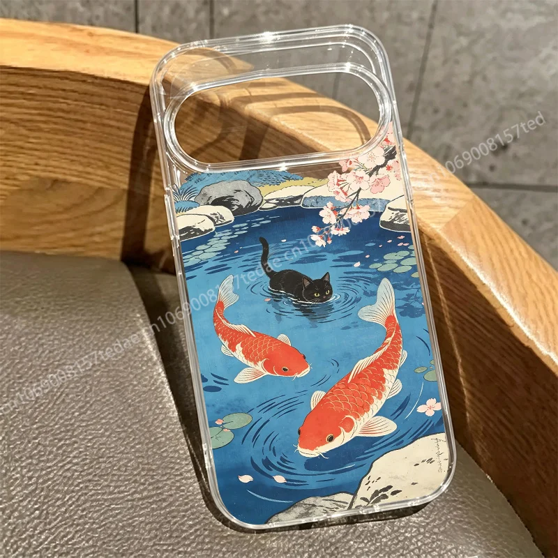Mount Fuji Scenery Black Cat Clear Phone Case