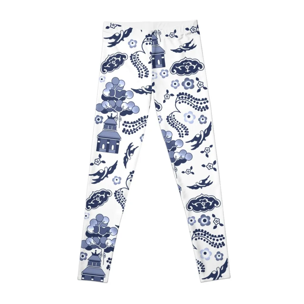 

Blue Willow Pattern Leggings fitness set gym Legging sport workout shorts Womens Leggings