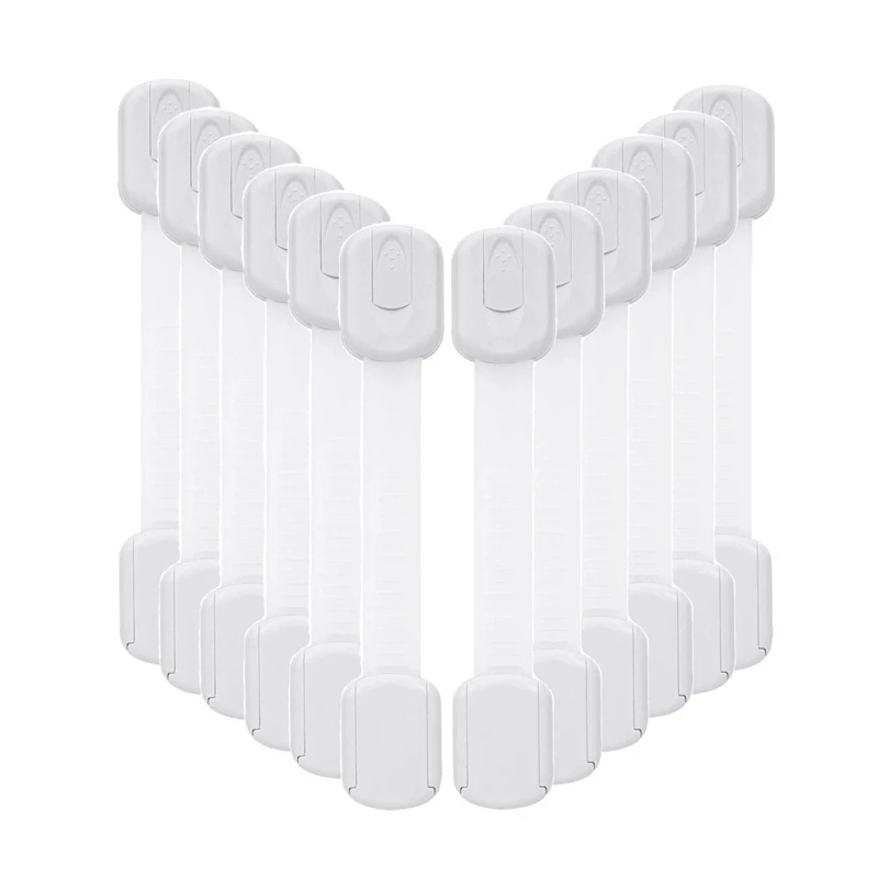 

12 PCS Baby Proofing Cabinet Strap Locks Kids Proof Kit - Child Safety Drawer Cupboard Oven Refrigerator Adhesive Locks