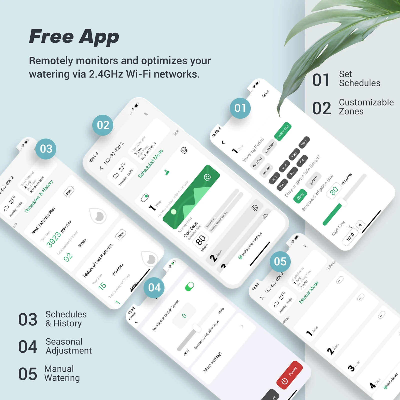 WIFI 정원 급수 타이머 스마트 스프링클러 컨트롤러, 드립 관개 시스템, 8 존 워터 컨트롤러, 계절 조정