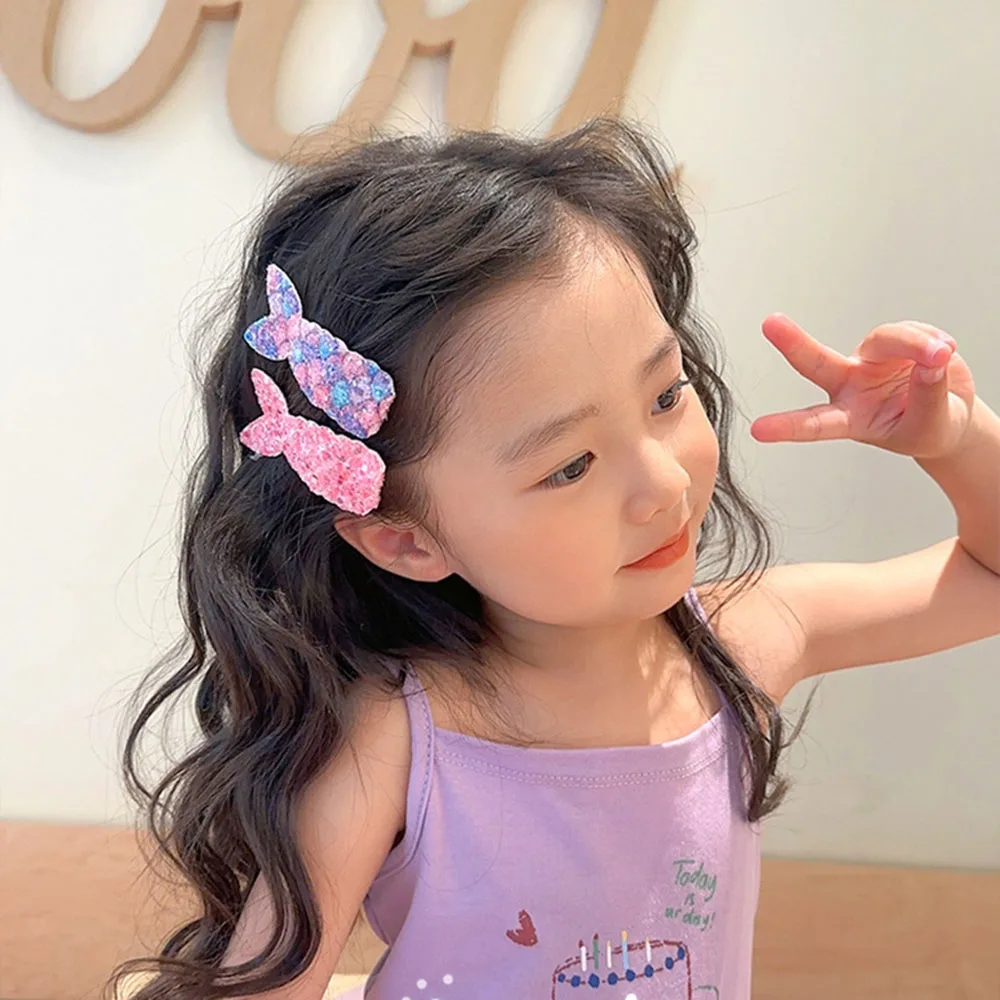 Girls Cute Broken Hair Clip Korean Hair Accessories Headdress Mermaid Tail Sequin Glitter Cloth BB Clip Bangs For Kids