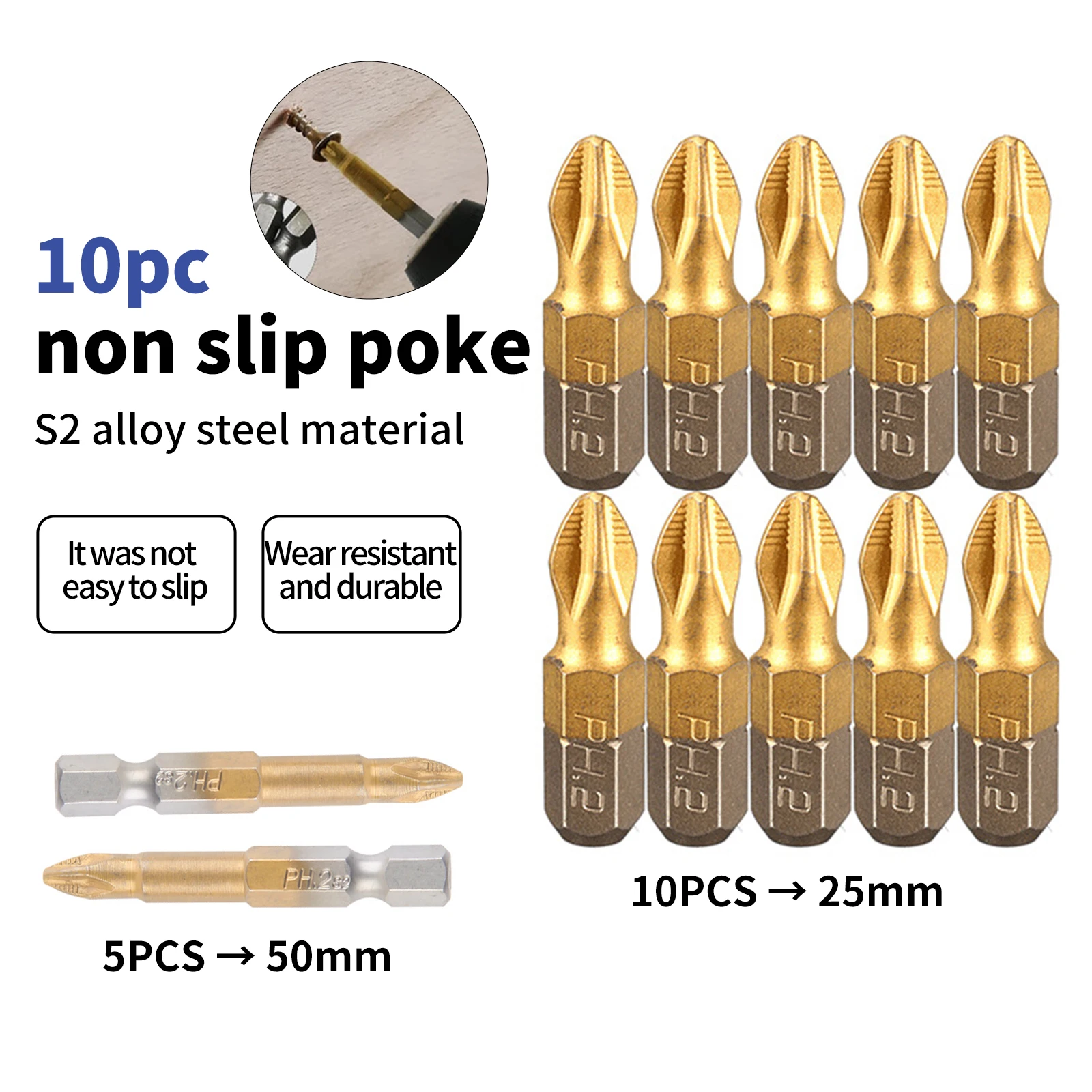 PH2 Screwdriver Bit 1/4 Inch Handle Titanium Coating