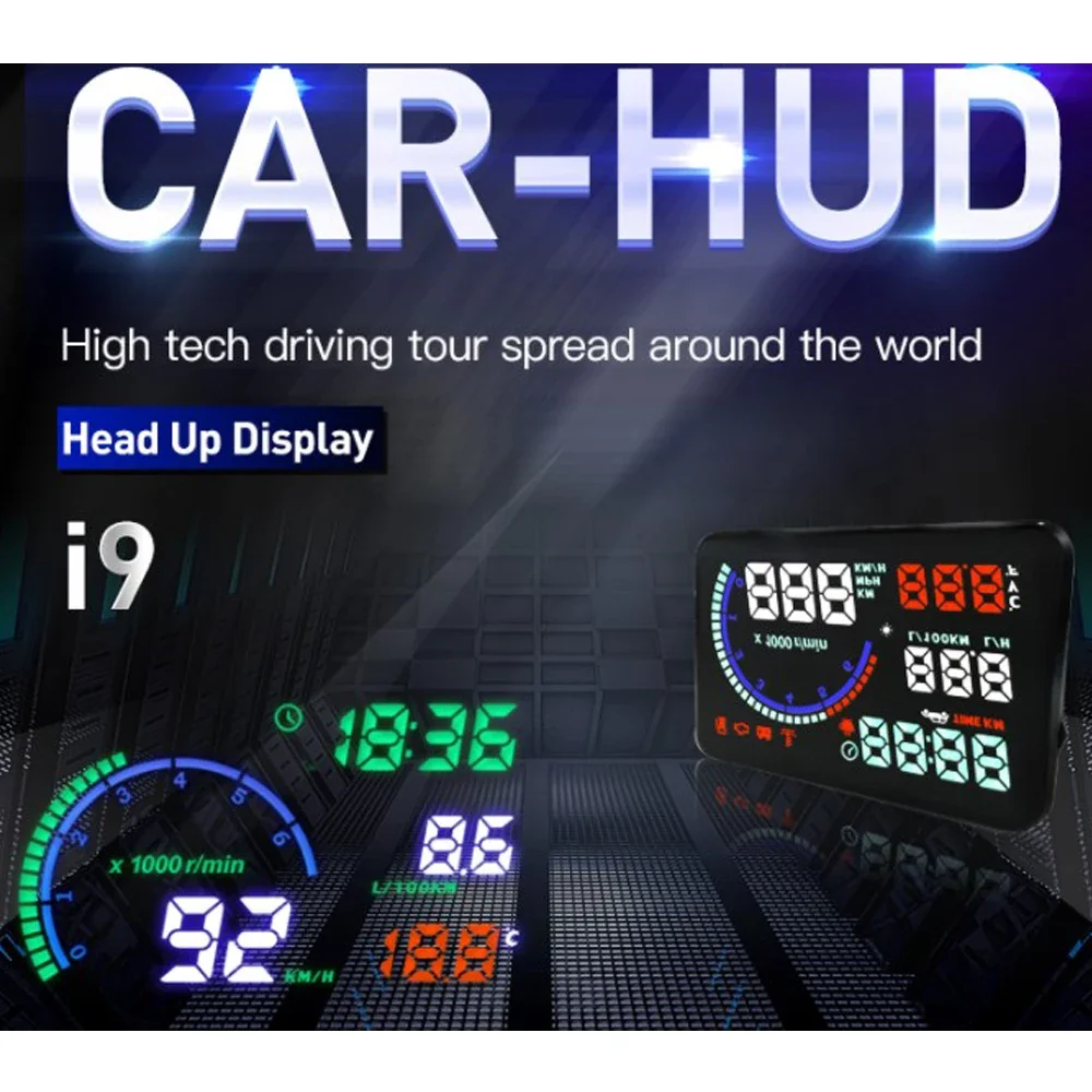Auto HUD Head Up display Auto OBD2 Velocità 5.5 pollici Proiettore KMH MPH Tachimetro Rilevatore di auto Consumo di carburante Allarme di sicurezza - immagine 2