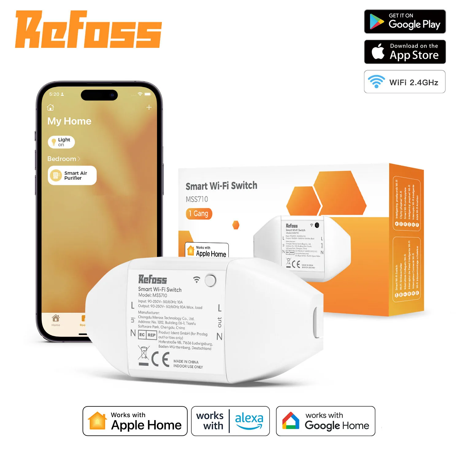 Meross HomeKit DIY Smart Switch,WiFi Smart Switches,1 Pack,Support