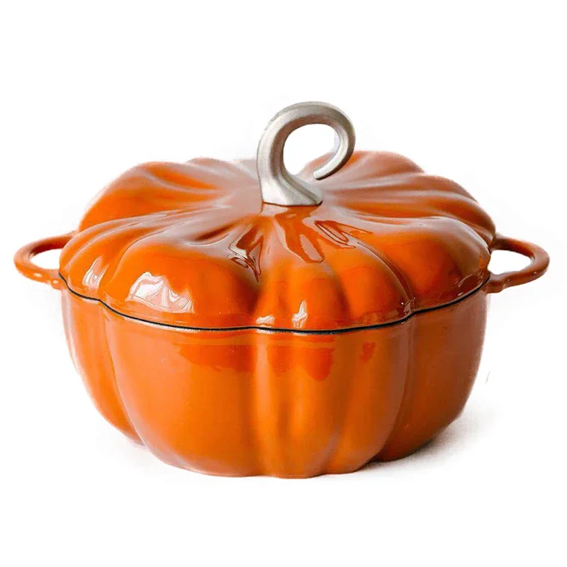 Nordic Household Stewing Pot Orange 24cm Soup Pan Creative Pumpkin Cooking Pots Cast Iron Enamel Utensils For Kitchen