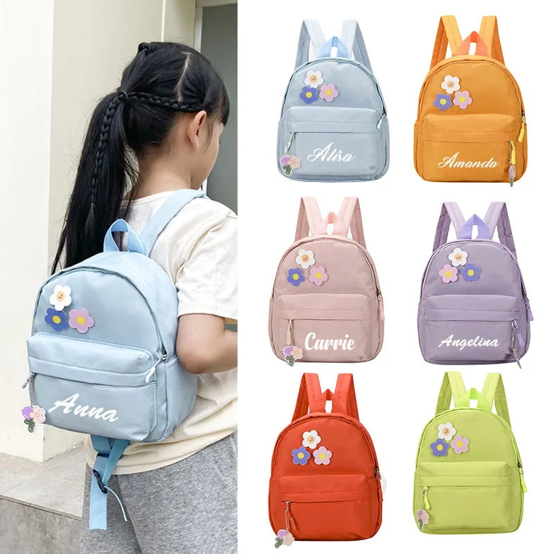 

Custom Name Kids Backpack Little Flower Nylon Kindergarten Schoolbag Boys Girls Travel Backpack Personalized Gift Bags