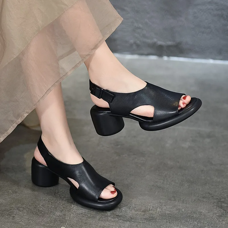 

YourSeason High-heeled Peep Toe Shoes Ladies Summer 2023 Genuine Leather Women Retro Comfortable Thick Heel Handmade Sandals